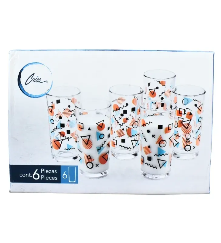 Juego de 6 Vasos Crisa Memphis – 295ml – Diseño Geométrico