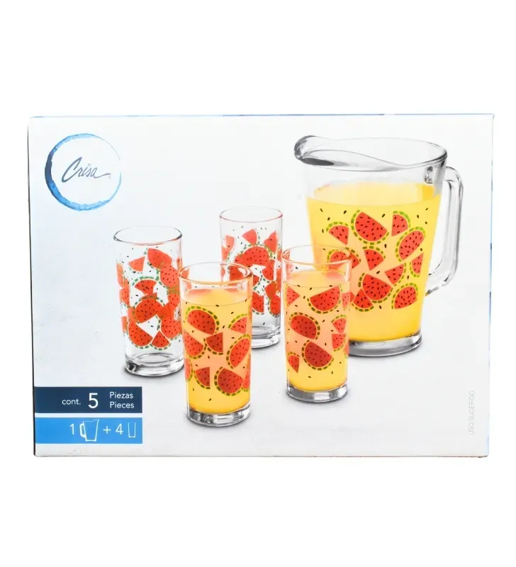 Juego de Agua Sandibell 5 Pzs – Jarra 1.7L y Vasos de Sandía