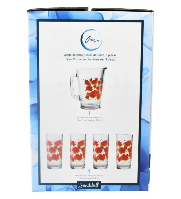 Juego de Agua Sandibell 5 Pzs – Jarra 1.7L y Vasos de Sandía