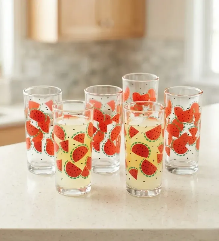 Juego de 6 Vasos Crisa Sandibell – 295ml – Diseño de Sandías