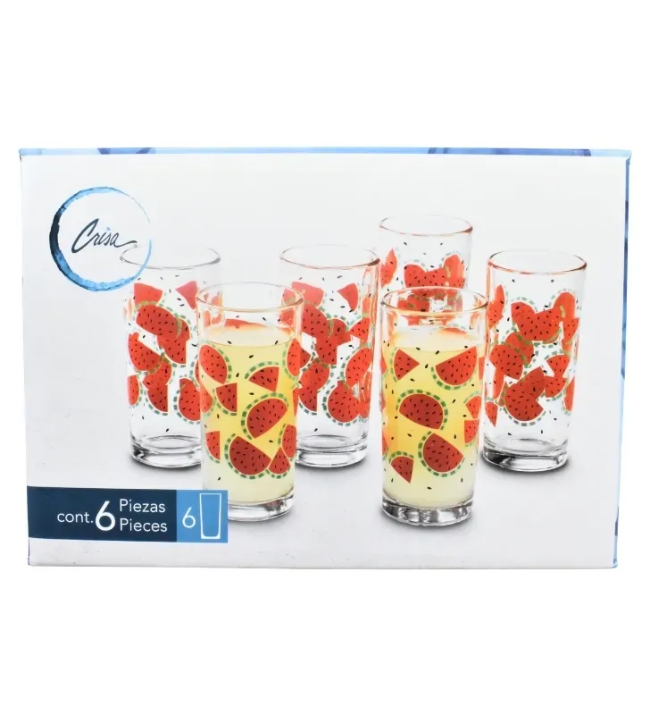 Juego de 6 Vasos Crisa Sandibell – 295ml – Diseño de Sandías