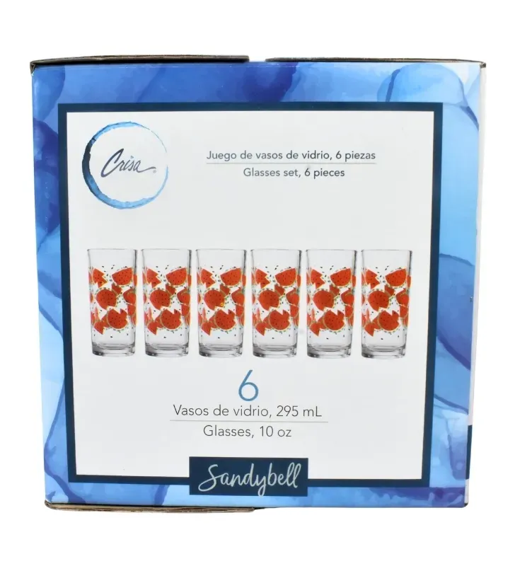 Juego de 6 Vasos Crisa Sandibell – 295ml – Diseño de Sandías