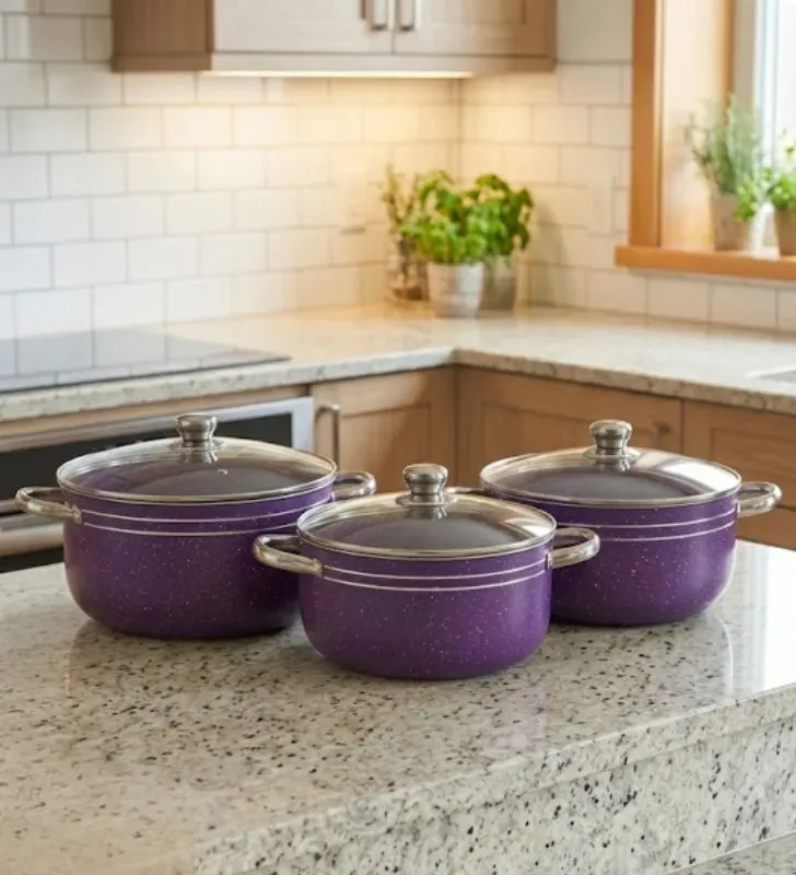 Juego de 3 Ollas Arroceras Cuisine Spot Moradas – Antiadherente Mármol