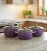 Juego de 3 Ollas Arroceras Cuisine Spot Moradas – Antiadherente Mármol