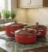 Juego de 3 Ollas Arroceras Cuisine Spot Rojas – Antiadherente Mármol