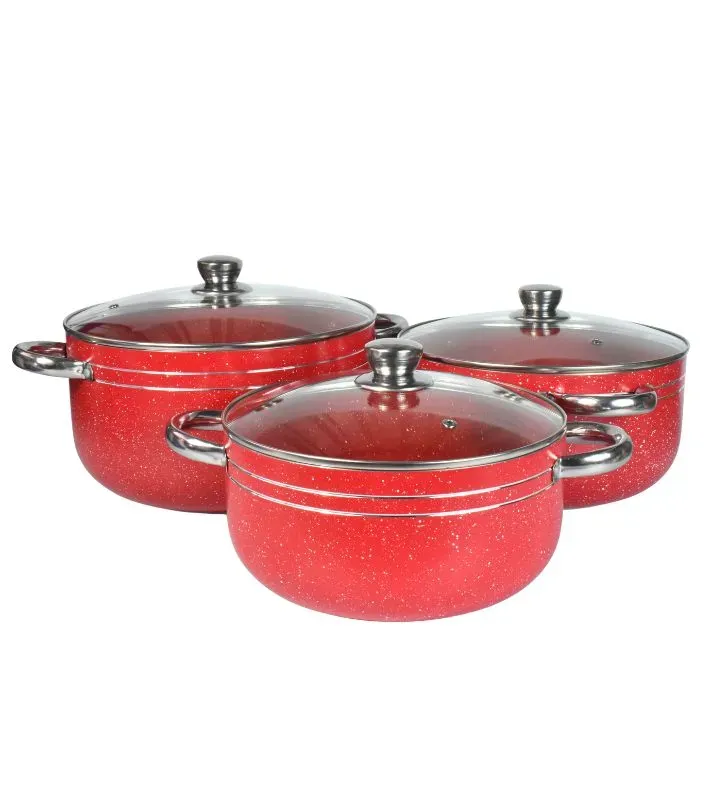 Juego de 3 Ollas Arroceras Cuisine Spot Rojas – Antiadherente Mármol