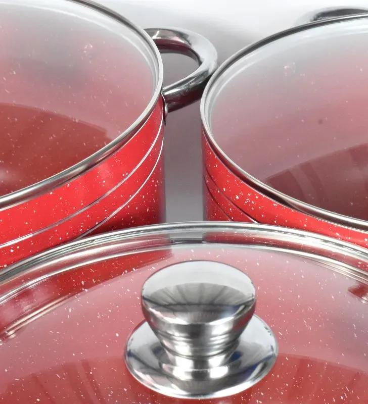 Juego de 3 Ollas Arroceras Cuisine Spot Rojas – Antiadherente Mármol