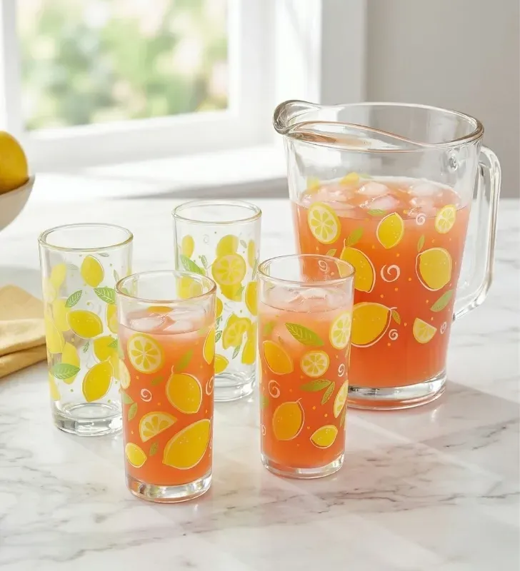 Juego de Agua Crisa Limoncitos 5 Pzs – Jarra 1.7L y Vasos Decorados