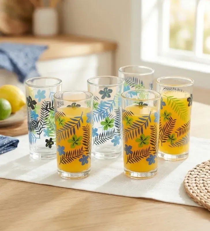Juego de 6 Vasos Crisa Tropical – 295ml – Diseño de Hojas