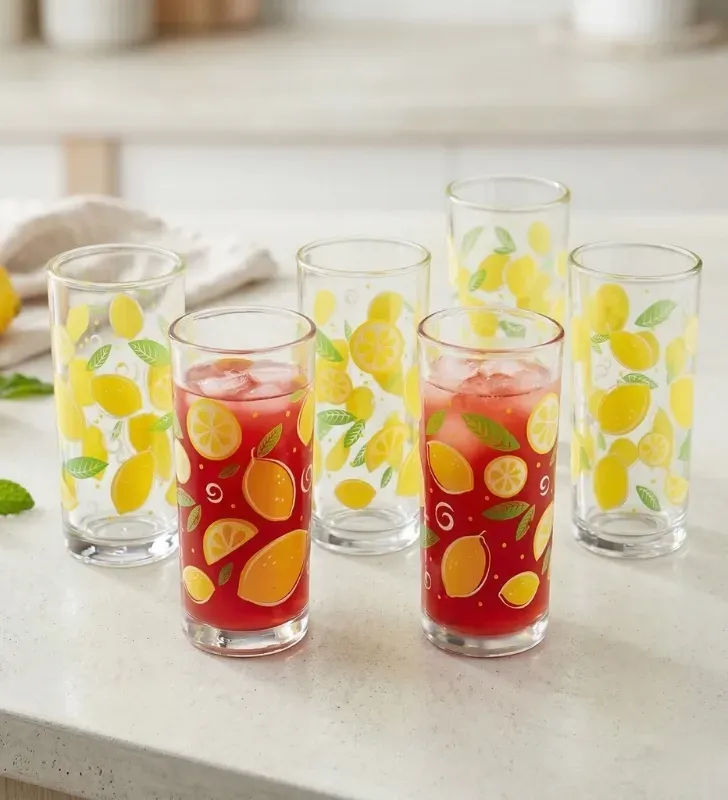 Juego de 6 Vasos Crisa Limoncitos – 295ml – Diseño Cítrico