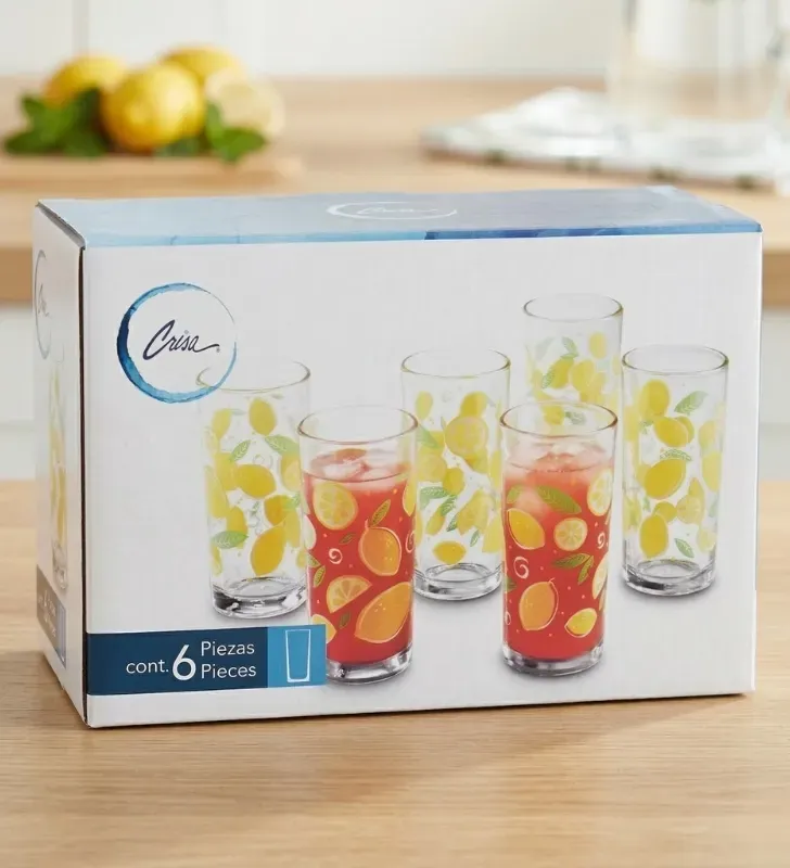 Juego de 6 Vasos Crisa Limoncitos – 295ml – Diseño Cítrico