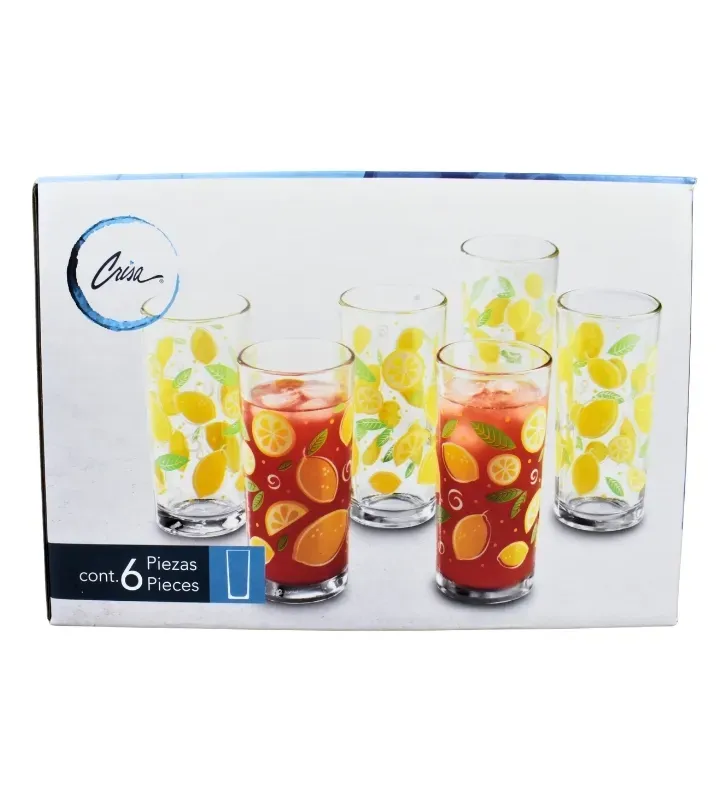 Juego de 6 Vasos Crisa Limoncitos – 295ml – Diseño Cítrico