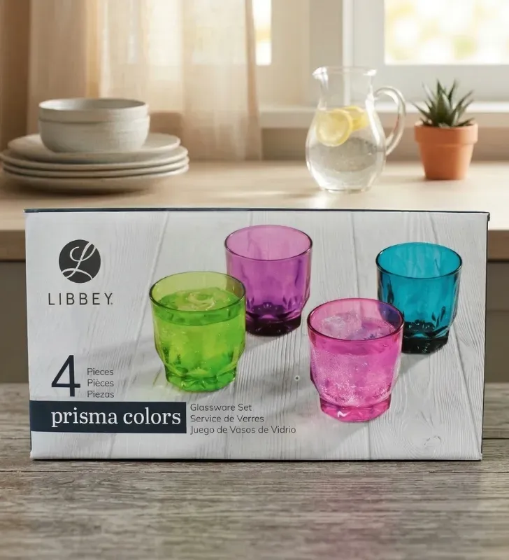 Juego de 4 Vasos Libbey Prisma Colors – Diseño Geométrico