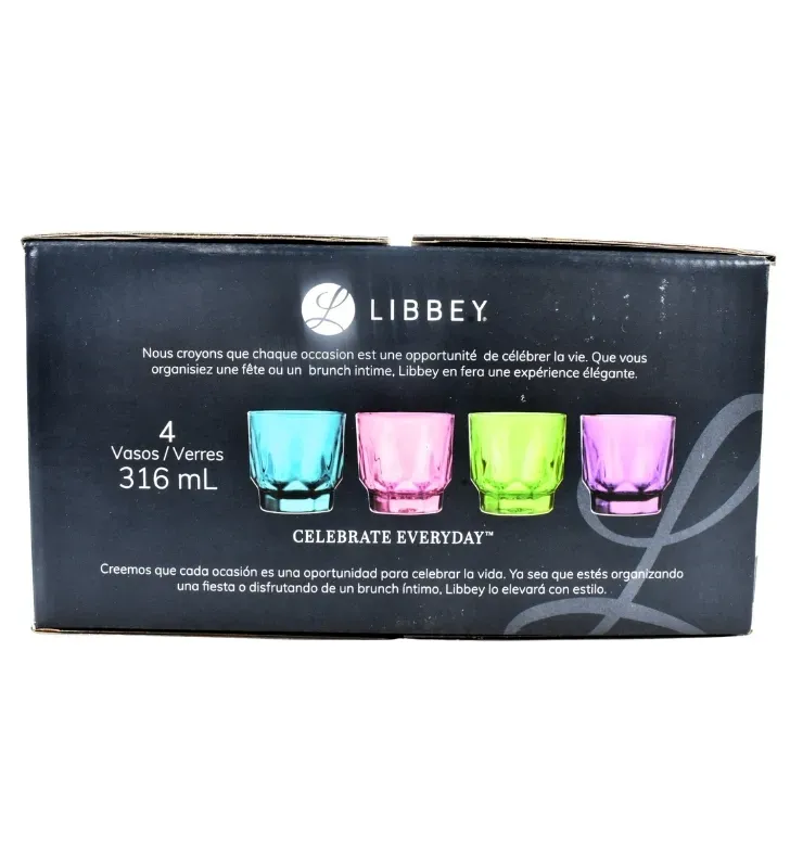 Juego de 4 Vasos Libbey Prisma Colors – Diseño Geométrico