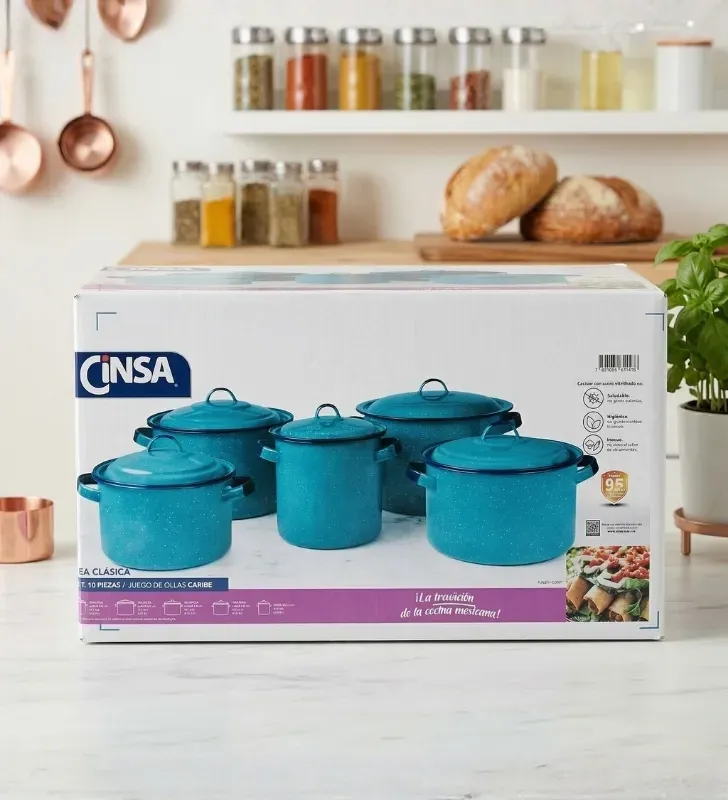 Juego de Ollas Cinsa Caribe Azul Praga – Acero Vitrificado
