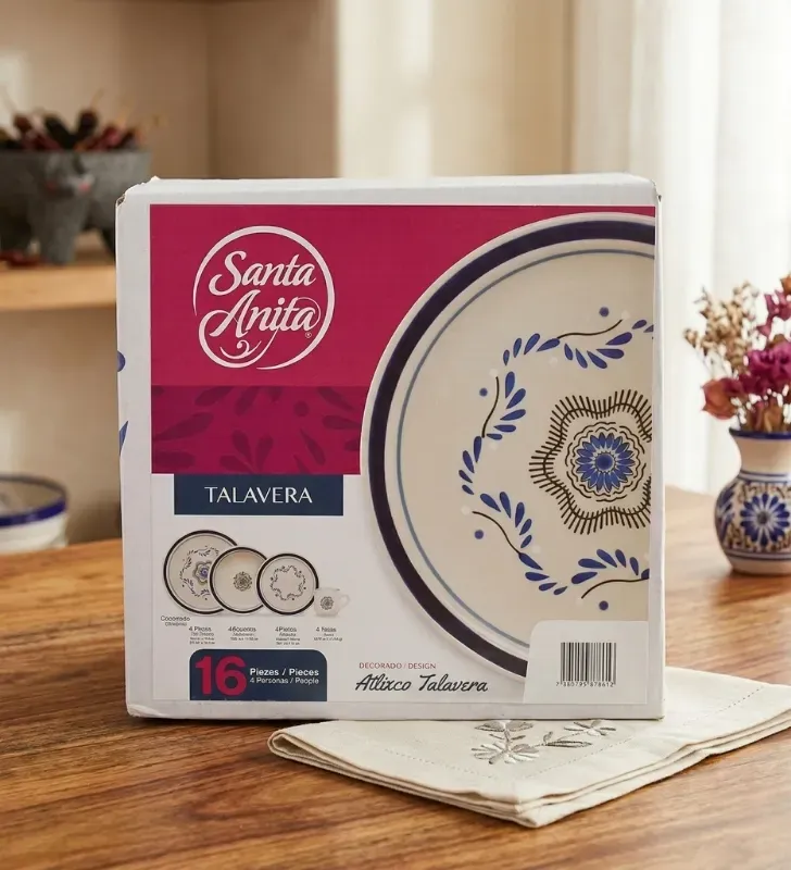 Vajilla Santa Anita Atlixco Talavera 16pz – Porcelana Azul/Blanco