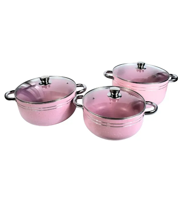 Juego de 3 Ollas Arroceras Cuisine Spot Rosas – Antiadherente Mármol