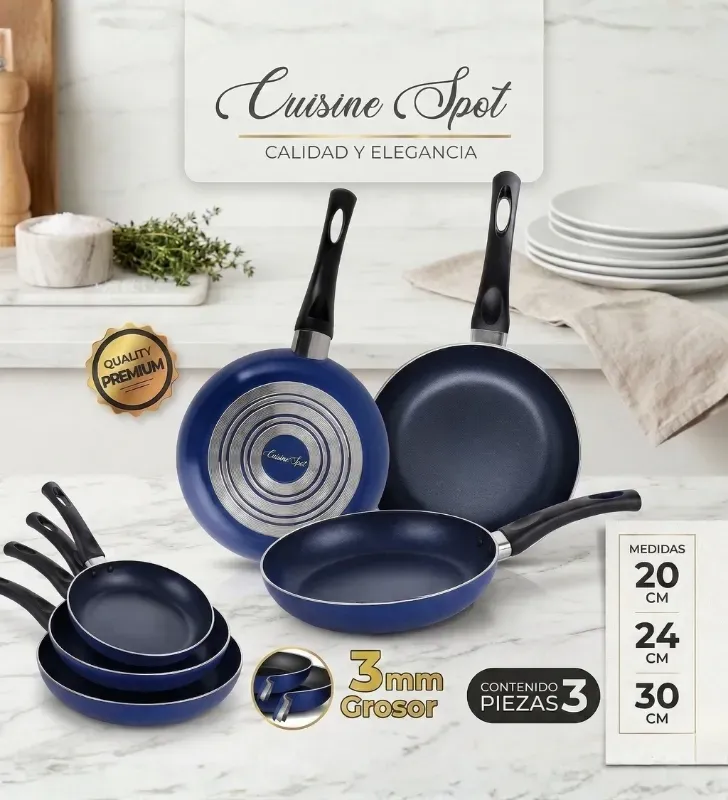 uego de sartenes azul 20-24-30 cm – Antiadherentes 3 mm