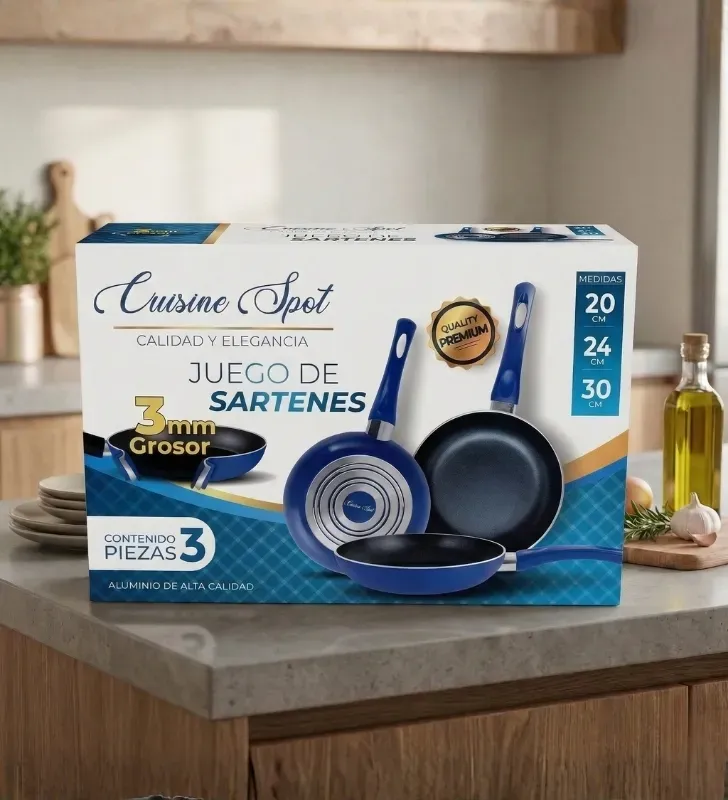 uego de sartenes azul 20-24-30 cm – Antiadherentes 3 mm