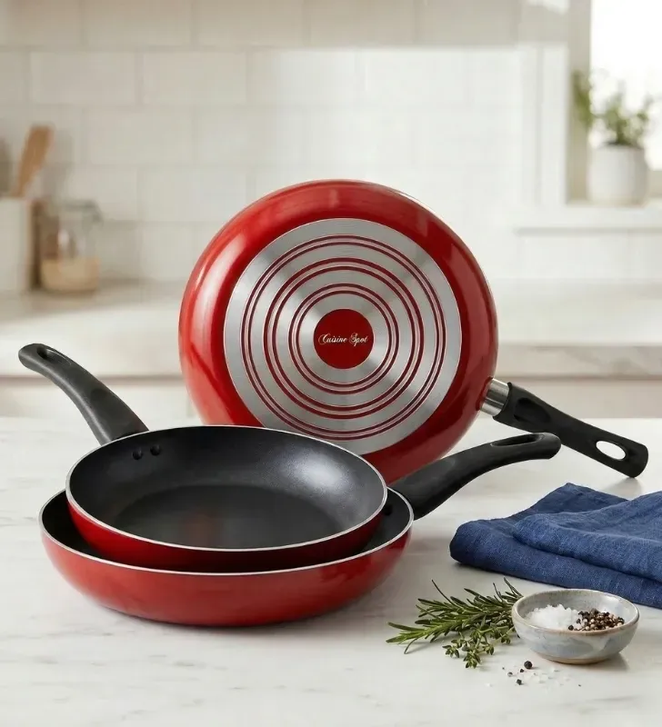 Juego de Sartenes 20, 24 y 30 cm Rojo – 3 mm aluminio antiadherente