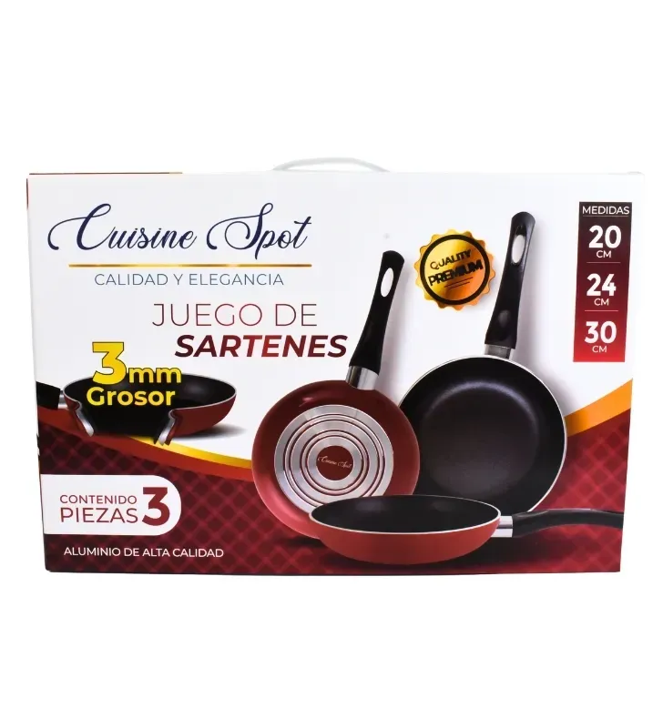 Juego de Sartenes 20, 24 y 30 cm Rojo – 3 mm aluminio antiadherente