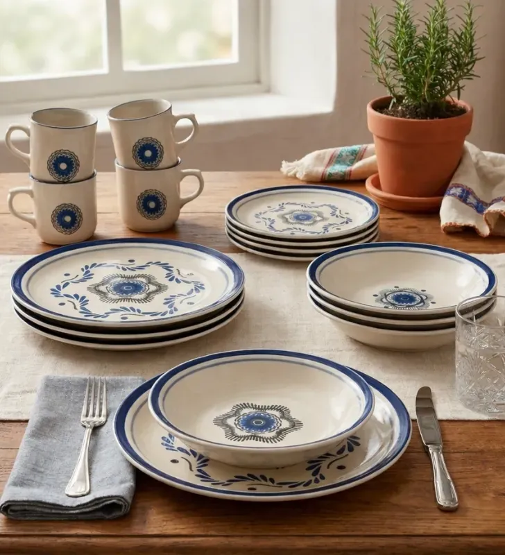 Vajilla Santa Anita Atlixco Talavera 16pz – Porcelana Azul/Blanco