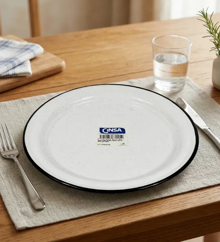 Plato Plano Cinsa de Peltre 26 cm – Blanco Jaspeado