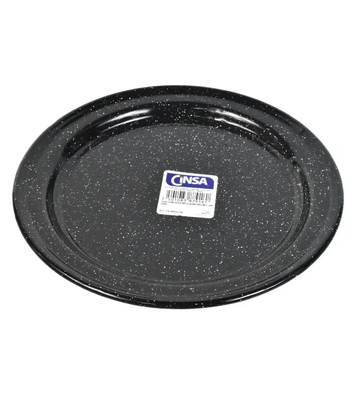 Plato Plano Cinsa de Peltre 26 cm – Negro Brillante Jaspeado