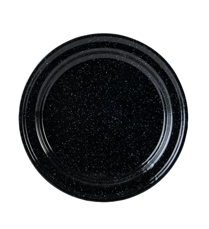 Plato Plano Cinsa de Peltre 26 cm – Negro Brillante Jaspeado