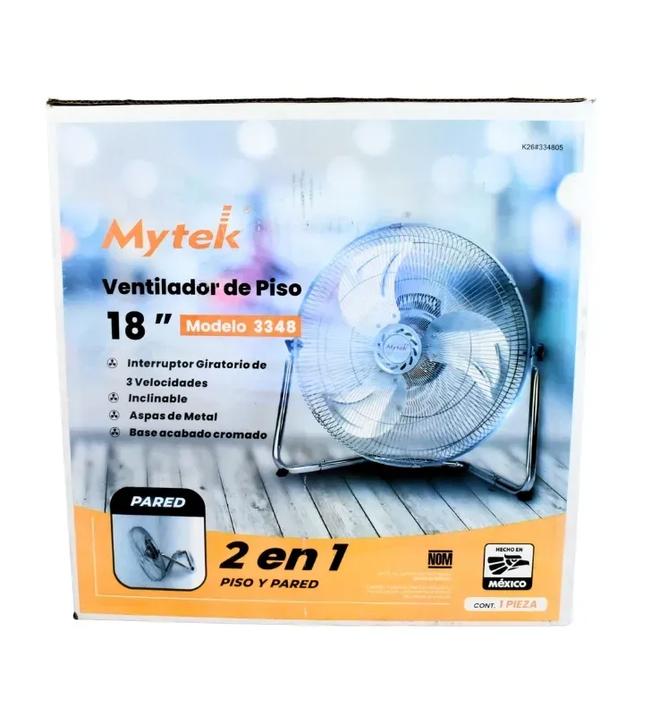Ventilador Mytek 18" Metálico 2 en 1 – Piso y Pared 3348S1