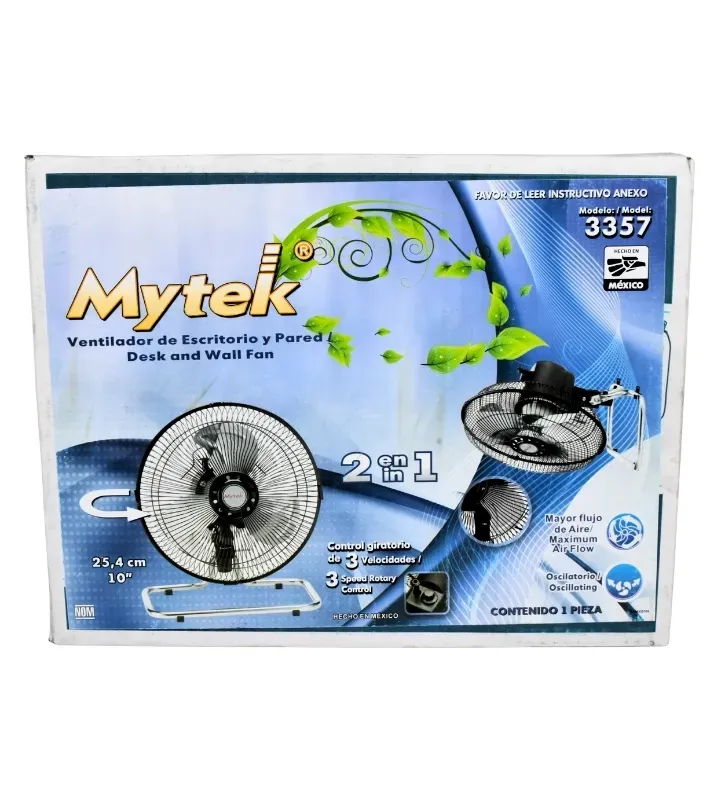 Ventilador Mytek 10" Metálico 2 en 1 – Mesa y Pared 3357K1