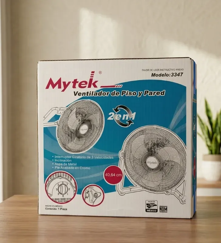 Ventilador Metálico Mytek 16" 2 en 1 – Piso y Pared 3347S1