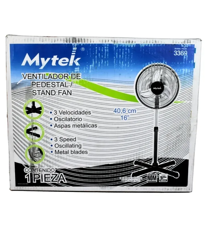 Ventilador de Pedestal Mytek 16" Metálico – Altura Ajustable 3369K1