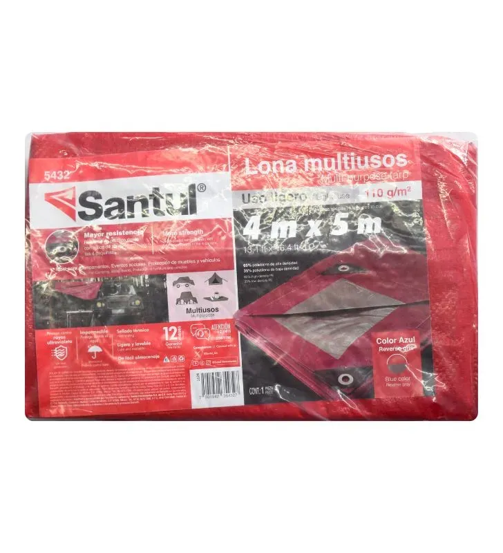 Lona Santul Premium 4x5m Roja Impermeable con Protección UV