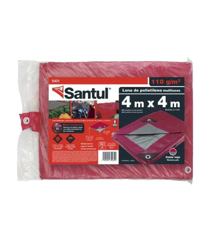 Lona Santul Premium 4x4m Roja Impermeable con Protección UV