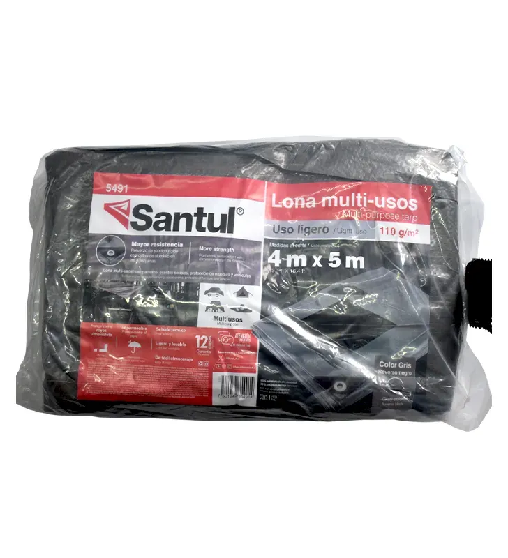 Lona profesional gris 4×5 m impermeable – uso pesado, protección UV