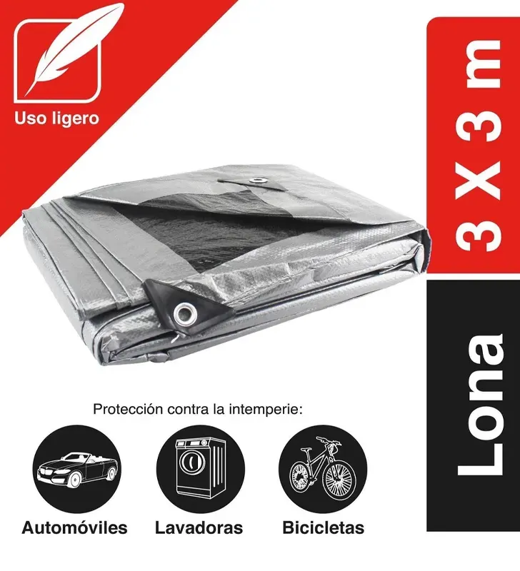 Lona Profesional 3x3 m Plata Impermeable con Protección UV