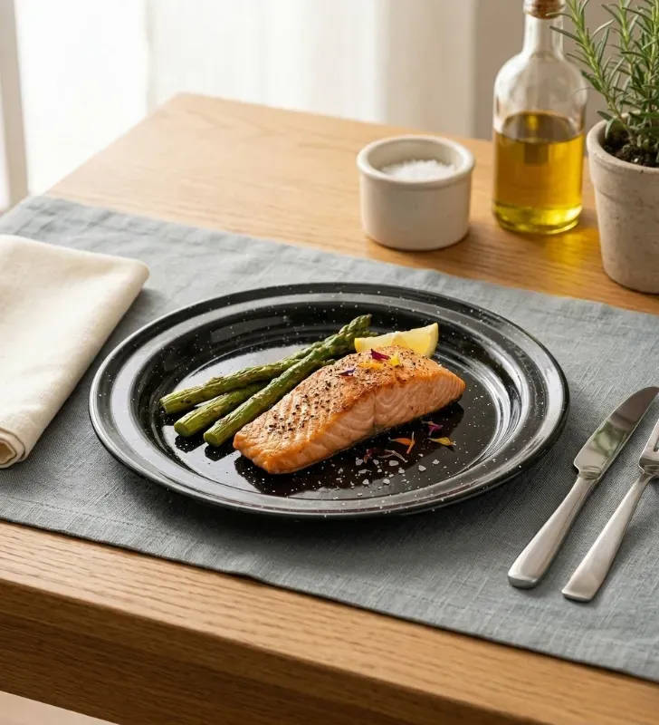 Plato Plano Cinsa 22 cm Negro Jaspeado – Peltre Vitrificado