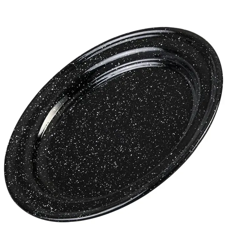 Plato Plano Cinsa 22 cm Negro Jaspeado – Peltre Vitrificado