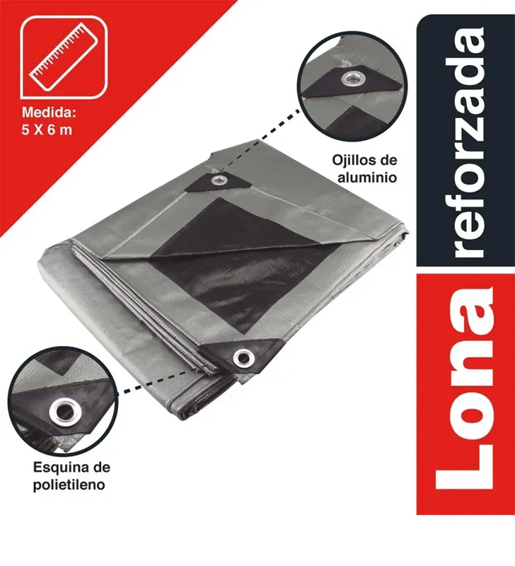 Lona Uso Pesado 5x6m Gris Impermeable con Protección UV
