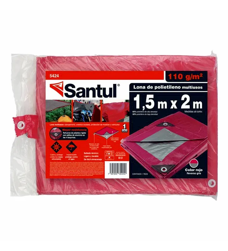 Lona Santul Premium 1.5x2m Roja Impermeable con Protección UV