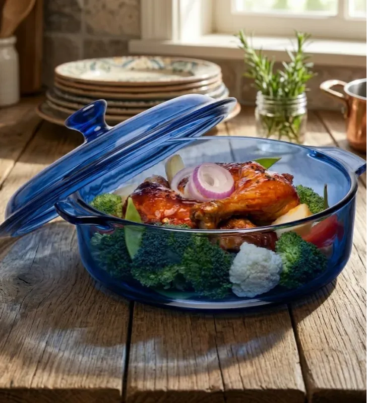 Cacerola Libbey Express Azul 1.9L con Tapa – Vidrio para Horno