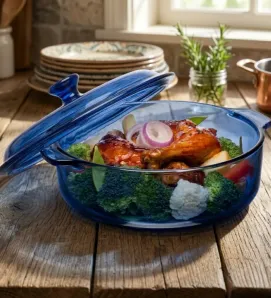 Cacerola Libbey Express Azul 1.9L con Tapa – Vidrio para Horno