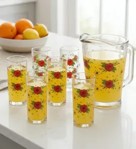 Juego de Agua Crisa 7 Piezas – Diseño Rosas Rojas C431