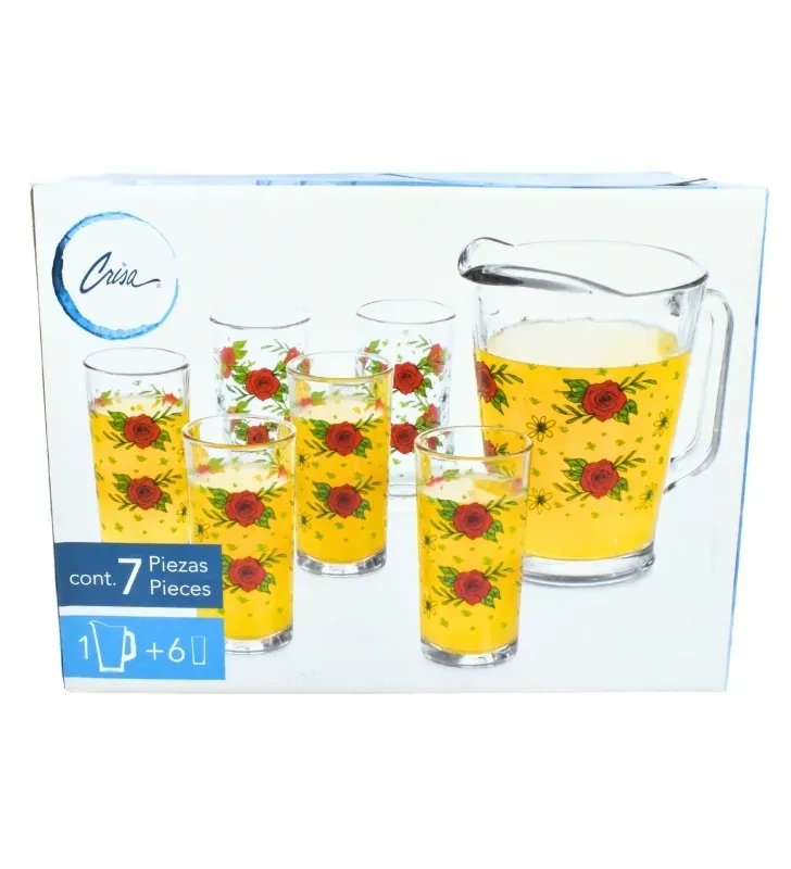 Juego de Agua Crisa 7 Piezas – Diseño Rosas Rojas C431