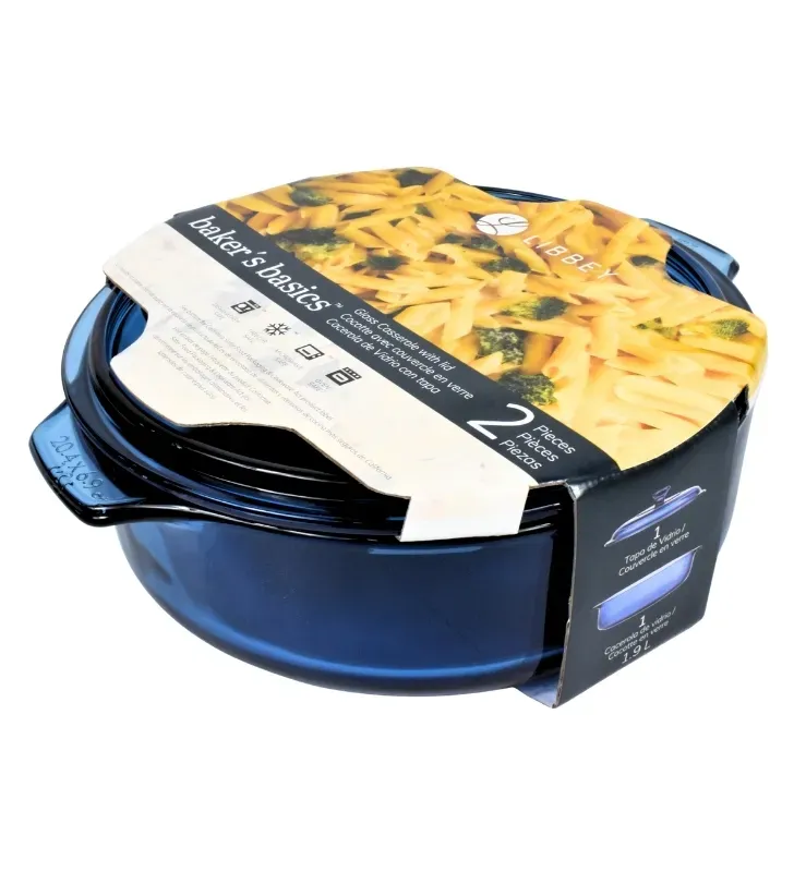 Cacerola Libbey Express Azul 1.9L con Tapa – Vidrio para Horno