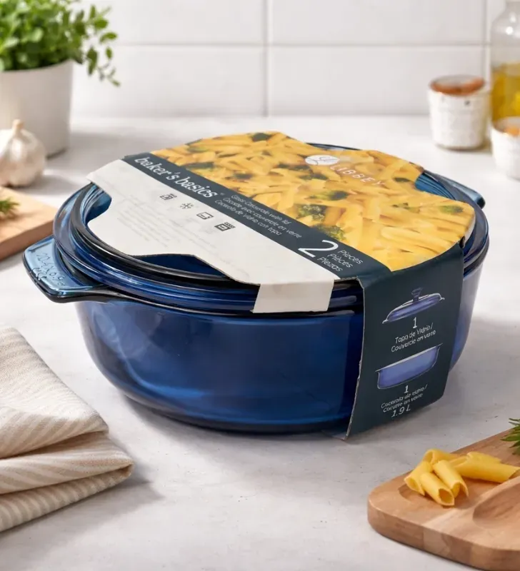 Cacerola Libbey Express Azul 1.9L con Tapa – Vidrio para Horno