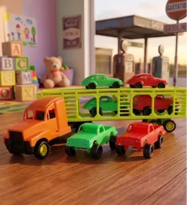 Tráiler Nodriza Grande Industrial – Juguete Nacional con 4 Carritos