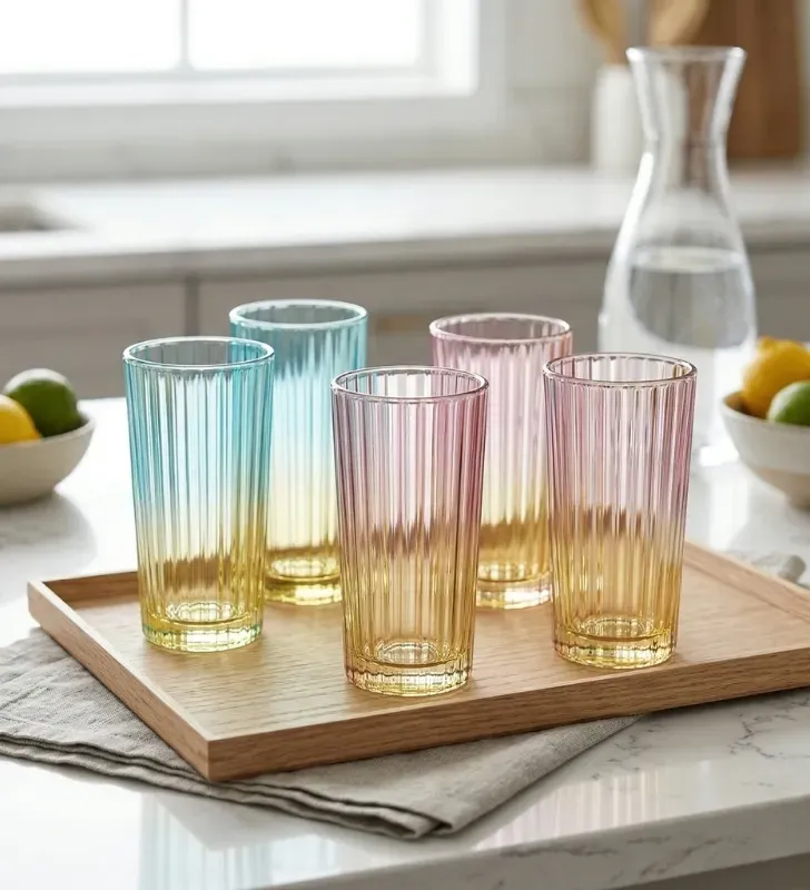 Juego de 4 Vasos Altos Cuisine Spot 330ml – Bicolor y Relieve