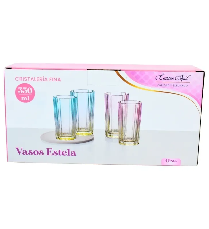 Juego de 4 Vasos Altos Cuisine Spot 330ml – Bicolor y Relieve